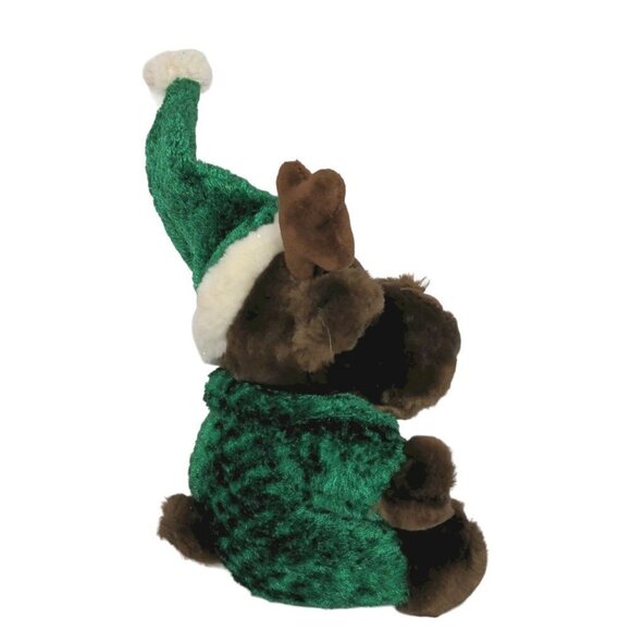 Walmart Brown Christmas Reindeer Green Suit Hat Plush Stuffed Animal 7.5" - Picture 2 of 7